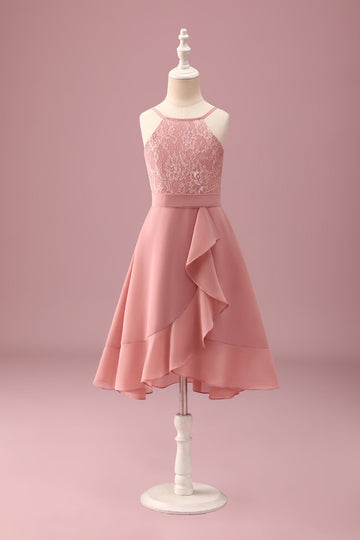 Blush Halterneck A-linje Chiffon Junior brudepigekjole med flæser